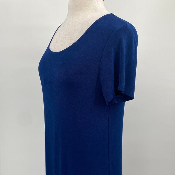 Chicos Travelers Stretchy Knit Midi Dress Asymmetrical High Low Hem Blue Medium - Picture 5 of 11